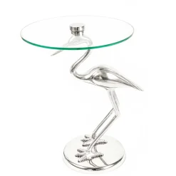 40x58x40 runder Glas Tisch mit Vogel Säulenfuß - Prasido