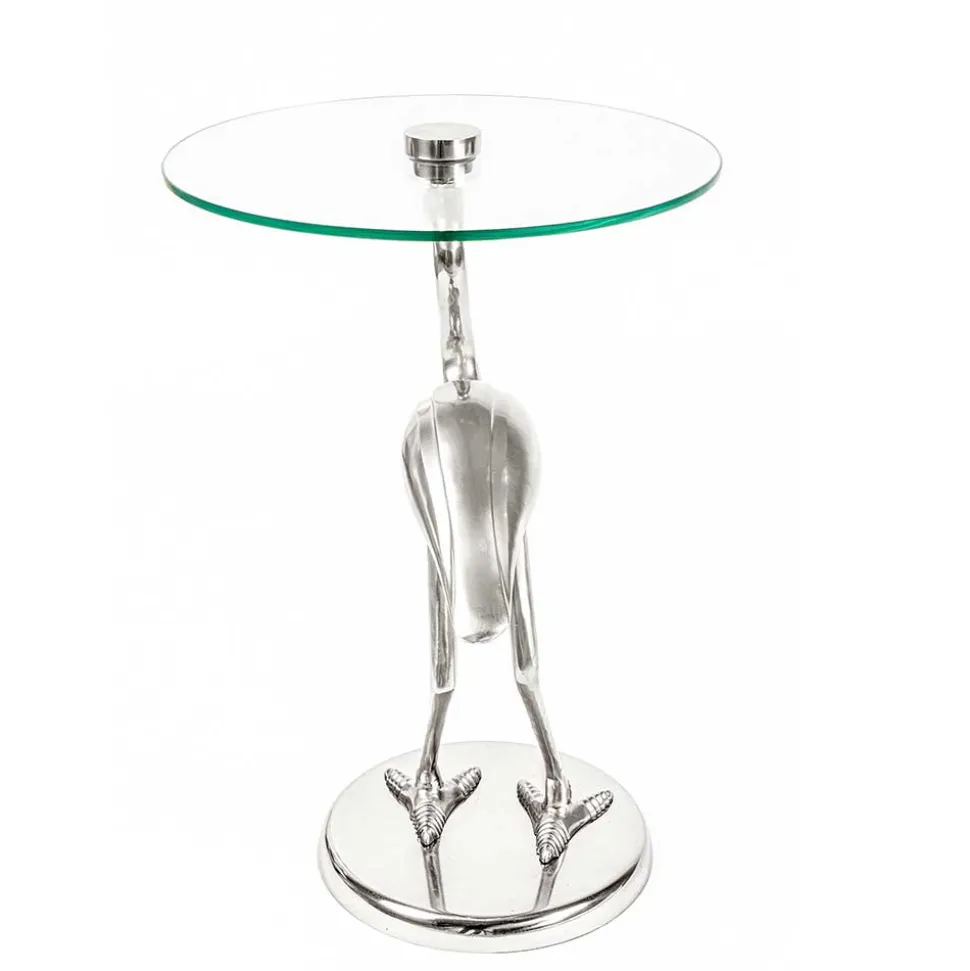 40x58x40 runder Glas Tisch mit Vogel Säulenfuß - Prasido