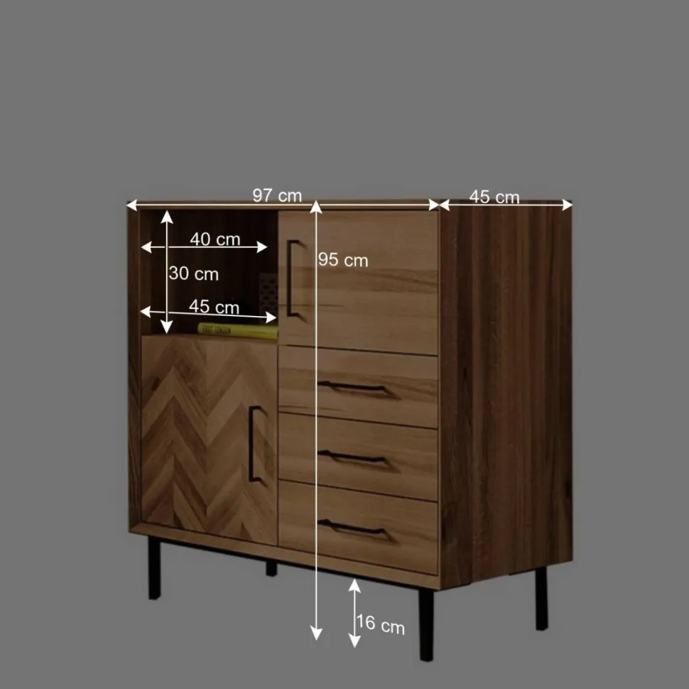97x95x45 Schrank mit Fach & Schubladen & Türen - Kerfa