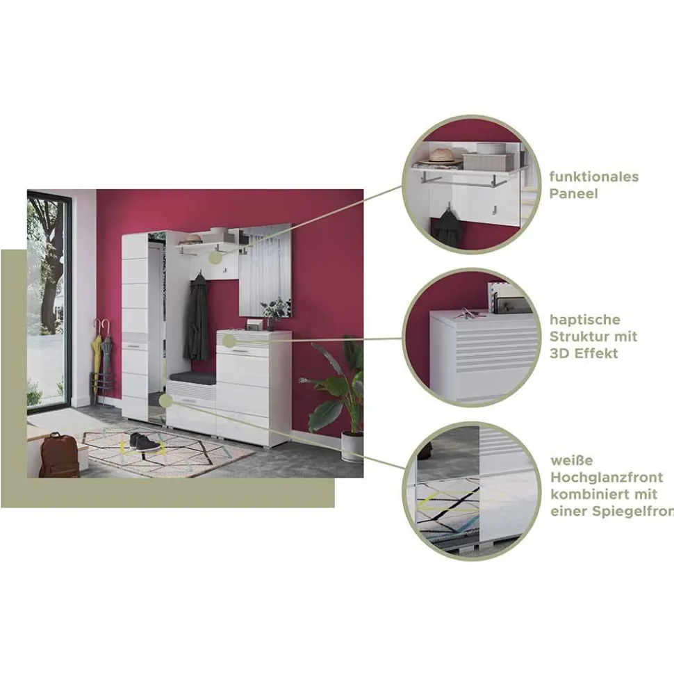 60x40x37 Schuhbank in Weiß Hochglanz - Sumatra