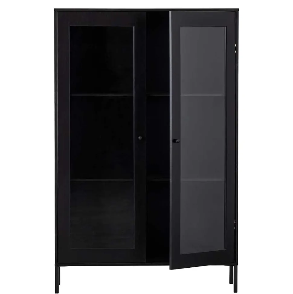 100x155x40 Schwarze Vitrine mit Doppeltür - Neptunus