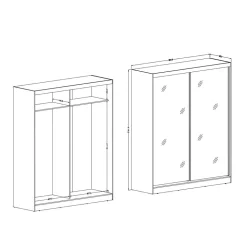 180x216x59 Schwebetürenschrank mit zwei Spiegeltüren - Jaines