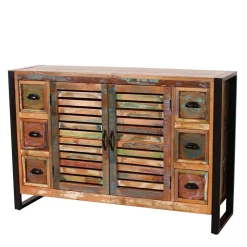 120x80x35 Shabby Chic Kommode aus buntem Altholz - Vosbadus