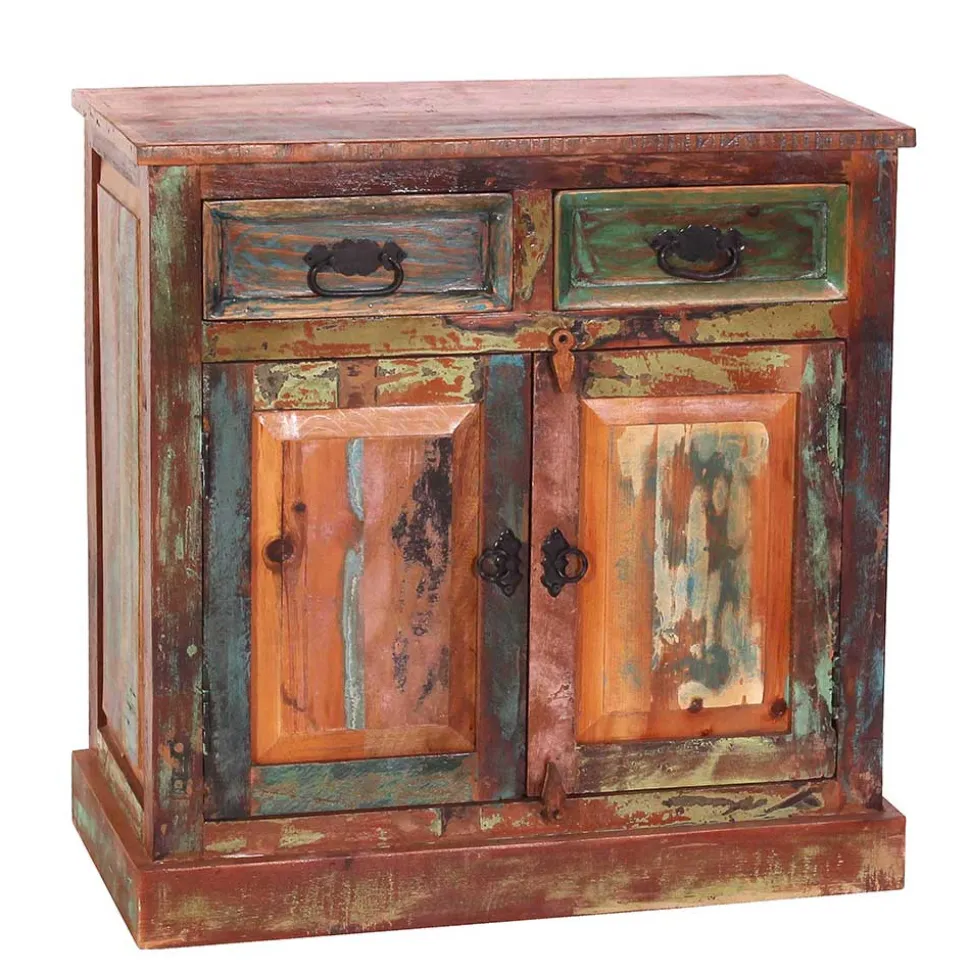 80x80x40 Shabby Chic Kommode in Braun Bunt - Jamaica