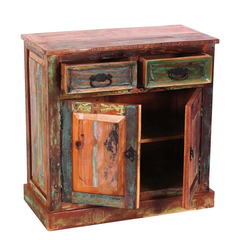 80x80x40 Shabby Chic Kommode in Braun Bunt - Jamaica