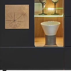 170x93x40 Sideboard mit Glas in Schwarz & Wildeiche - Kandu