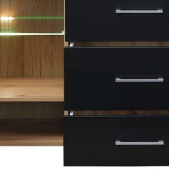 170x93x40 Sideboard mit Glas in Schwarz & Wildeiche - Kandu