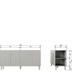 160x78x46 Skandi Sideboard 4-türig in Grau - Huvina