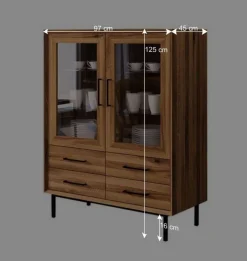 97x125x45 Skandi Vitrine mit vier Schubladen - Kerfa