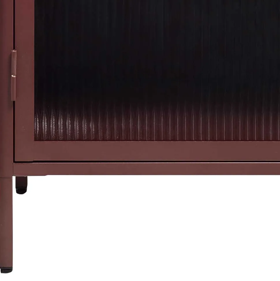 58x160x40 Stahl Vitrinenschrank in Dunkelrot - Enno