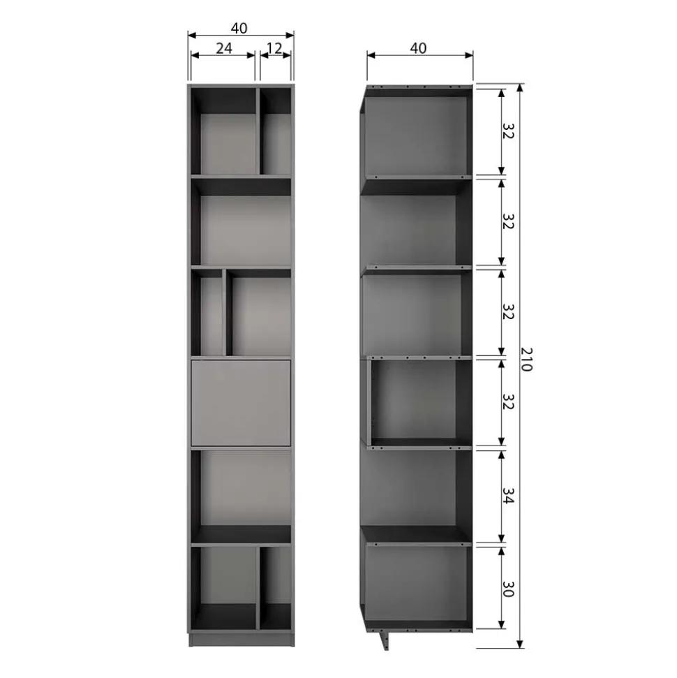 40x210x40 Standregal in Schwarz aus Kiefer - Niwidus