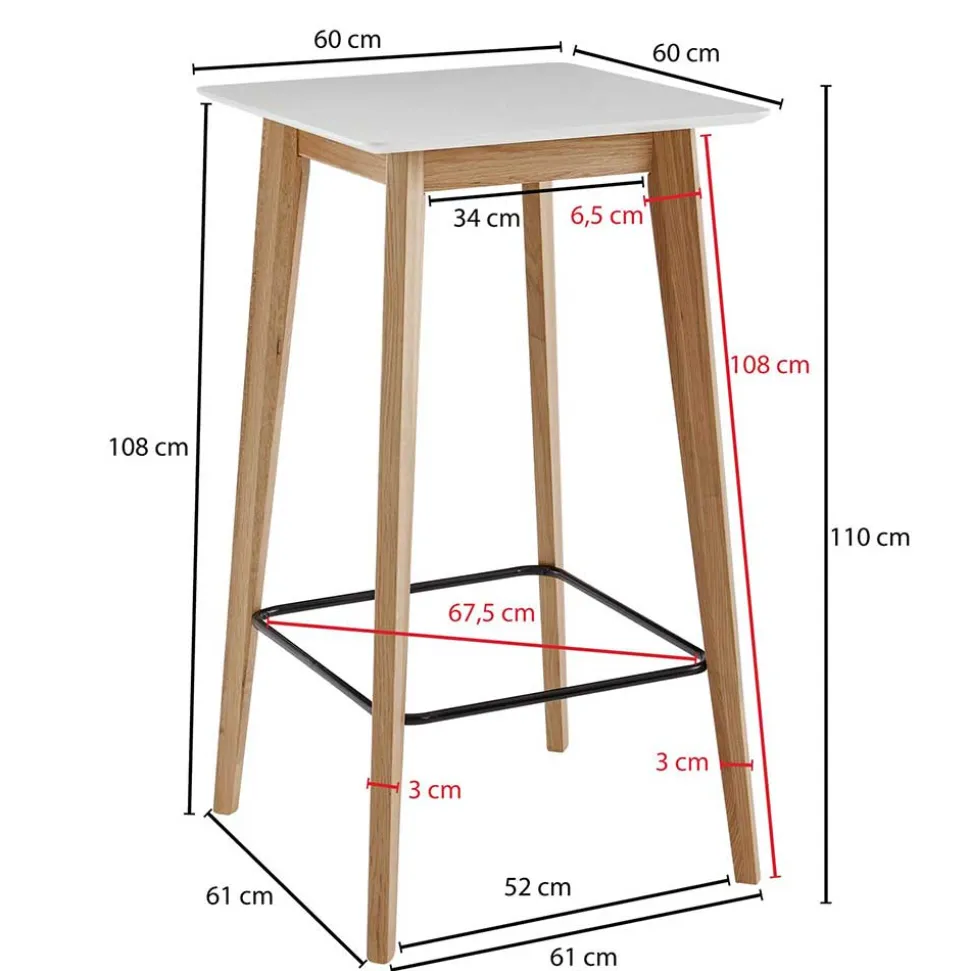 61x110x61 Stehtisch quadratisch mit Fußablage - Soveca