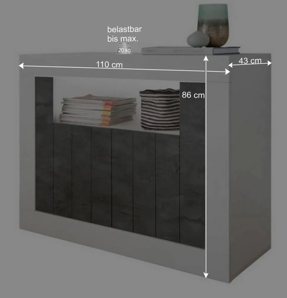 110x86x43 Türen Kommode in Grau Dekor - Voskala