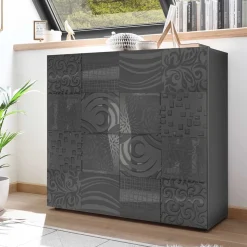 121x111x42 Türen-Kommode in Grau Glanz - Ipatal