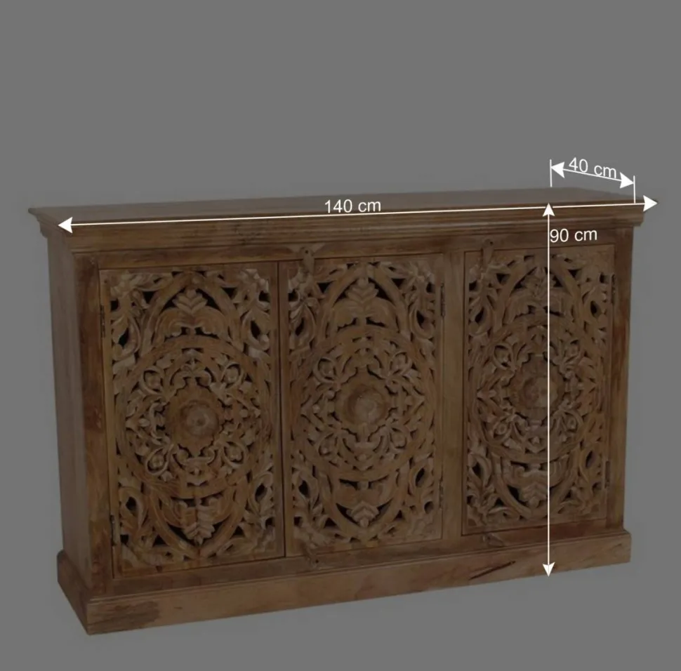 140x90x40 3-türige Kommode mit Schnitzerei - Runiasa