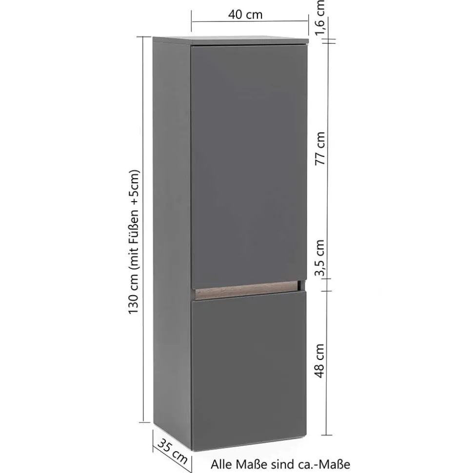 40x135x35 2-türiger Badschrank in Dunkelgrau - Agiruan