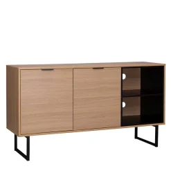 140x76x40 TV Phonoschrank in Eiche & Schwarz - Brausca