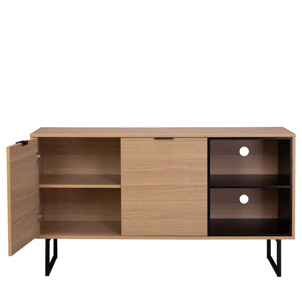 140x76x40 TV Phonoschrank in Eiche & Schwarz - Brausca