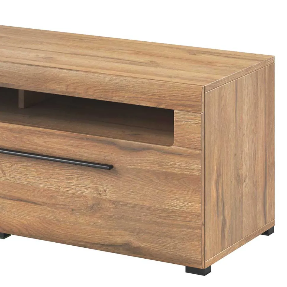 140x52x50 TV Unterschrank in Eiche Optik mit Schwarz - Aberdeen