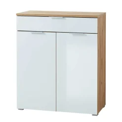 89x105x40 Vertiko in Weiß Glas & Eiche - Reestyl