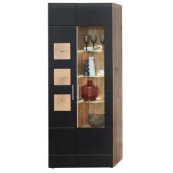 80x208x37 Vitrine in Schwarz & Wildeiche - Kandu