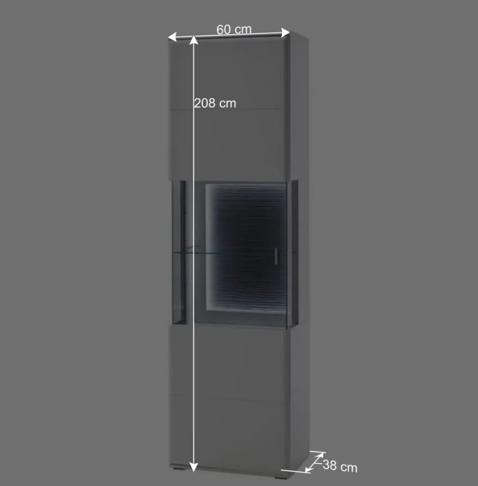 60x208x38 Vitrine in Weiß & Anthrazit - Hazime