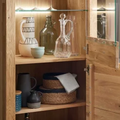 65x141x40 Vitrinenschrank aus Wildeiche Massivholz - Loitons