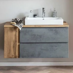 105x63x47 Waschtisch hängend in Wildeiche & Beton - Mia