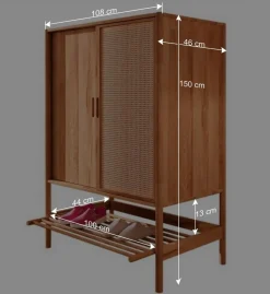 108x150x46 Wildbuche Schrank mit Schiebetüren - Indrya