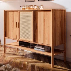 142x101x46 Wildbuche Sideboard mit drei Schiebetüren - Indrya