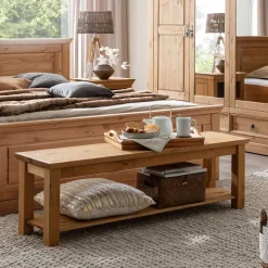 140x43x36 Wohnraum Holzbank in Eichefarben - Voeca