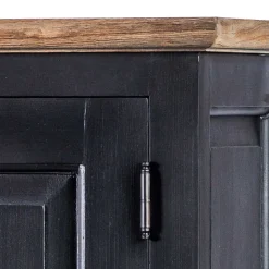 61x180x42 Wohnzimmer Schrank in Schwarz & Teak - Niovan