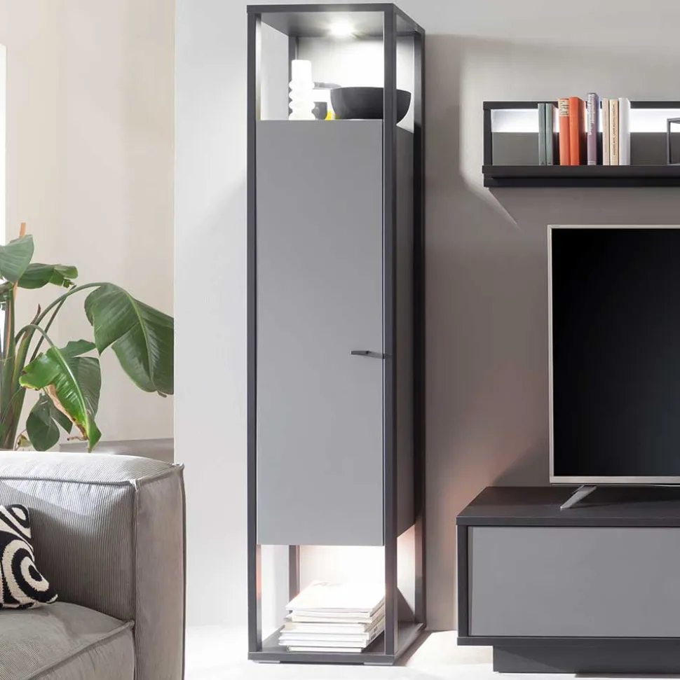 40x178x37 Wohnzimmer Schrank in Grau & Anthrazit - Ridona I