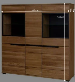 162x148x42 Wohnzimmer Schrank mit Glas Einsätzen - Sennya I