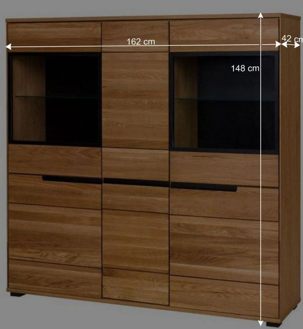 162x148x42 Wohnzimmer Schrank mit Glas Einsätzen - Sennya I