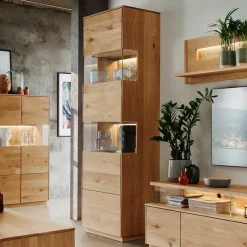 63x208x44 Wohnzimmer Vitrine aus Wildeiche massiv - Obinson