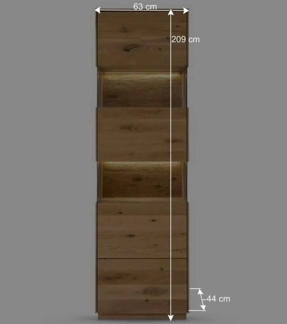 63x208x44 Wohnzimmer Vitrine aus Wildeiche massiv - Obinson