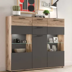 140x134x37 Wohnzimmerschrank Highboard mit Glas - Lucios