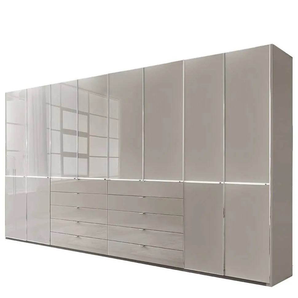 XXL-Kleiderschrank in Hellgrau mit Glasfront - Nucina