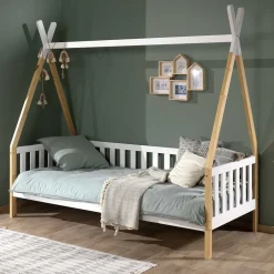 Zeltbett Kojenbett in Weiß & Kiefer - Mileno