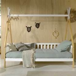 Zeltbett Kojenbett in Weiß & Kiefer - Mileno