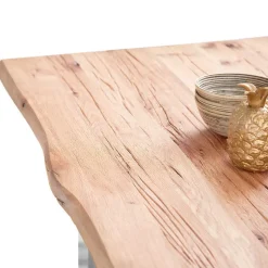 Zerreiche Esstisch mit Baumkante Jelsica & Edelstahl Bügelgestell