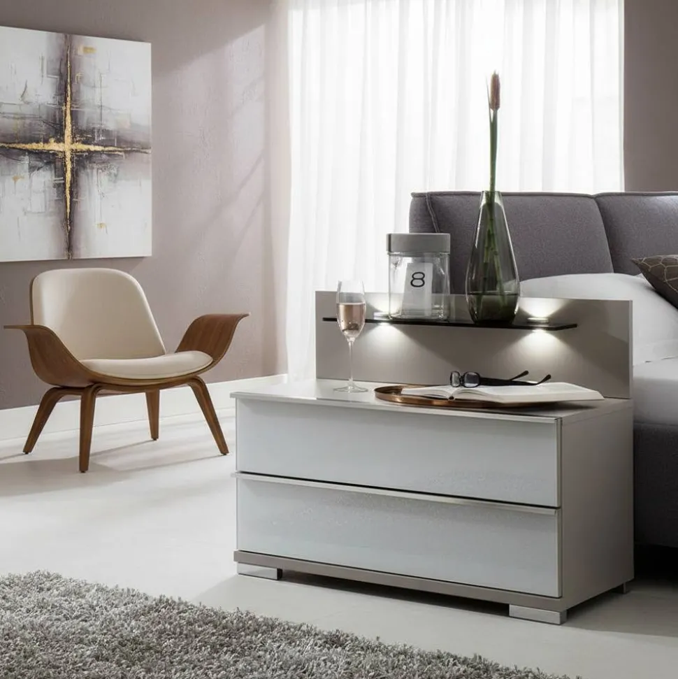 Zwei Nachtkonsolen mit Glasablage - Tumiva (2er Set)