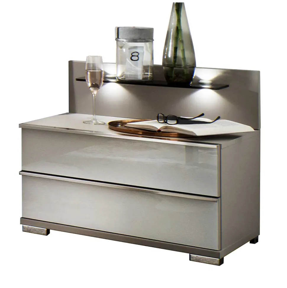 Zwei Nachtkonsolen mit Glasablage - Tumiva (2er Set)