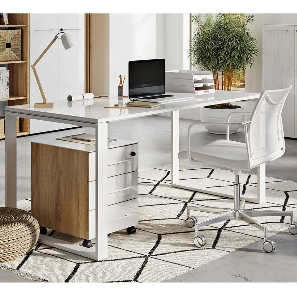 Zweifarbiges Set Schreibtisch & Rollcontainer - Laszlo (zweiteilig)