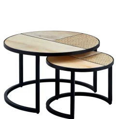 Zweisatz Sofatisch aus Holz & Rattan - Acapella (zweiteilig)