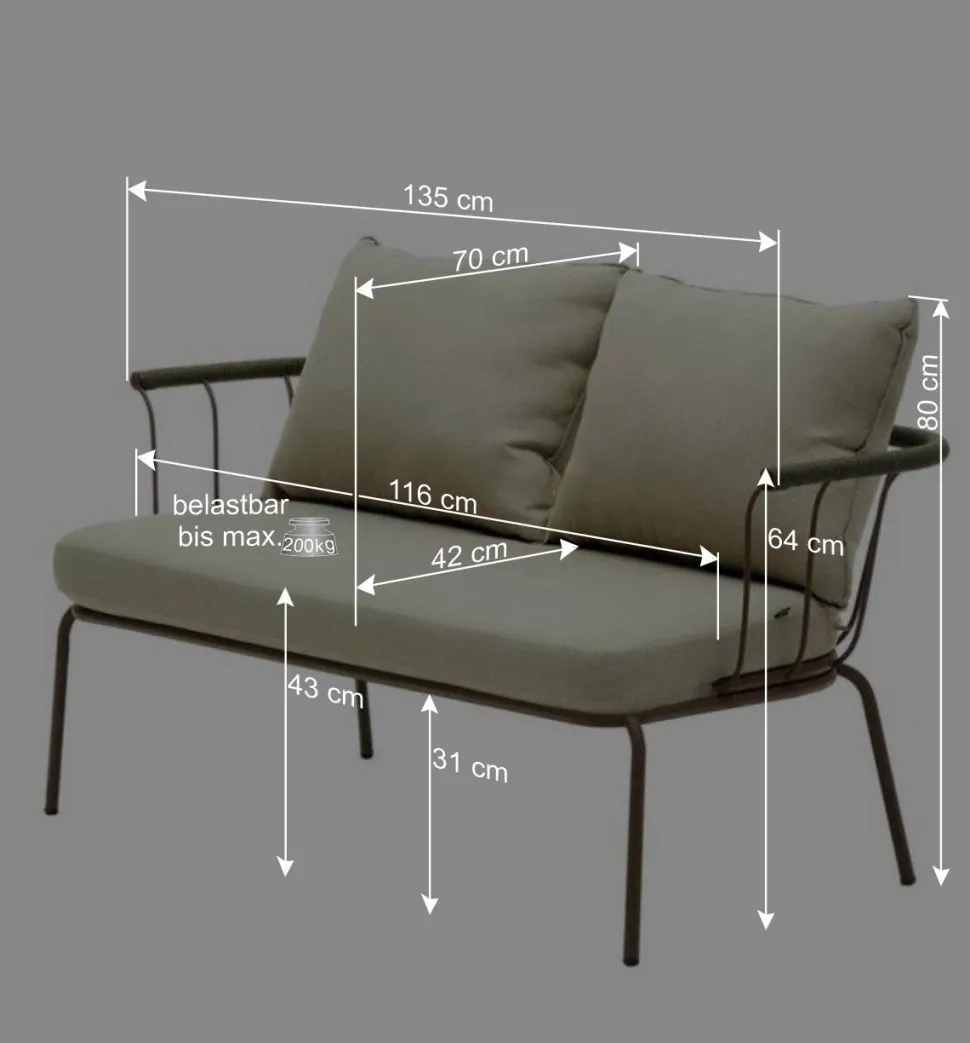 Zweisitzer Gartensofa in Braun - Ragusca